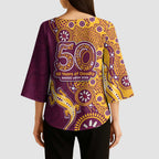 Brisbane Broncos NAIDOC Week 2026 Kimono Sleeve Blouse Aboriginal Lizard Dot Painting - 50 Years of Deadly