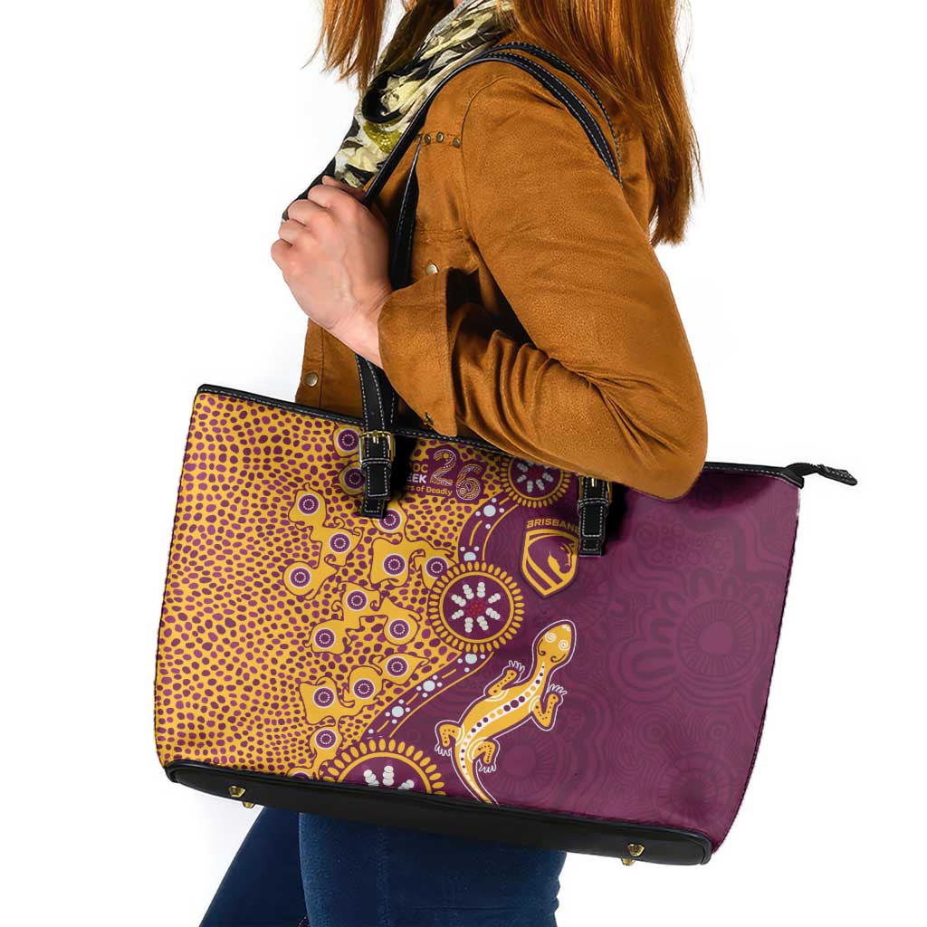 Brisbane Broncos NAIDOC Week 2026 Leather Tote Bag Aboriginal Lizard Dot Painting - 50 Years of Deadly