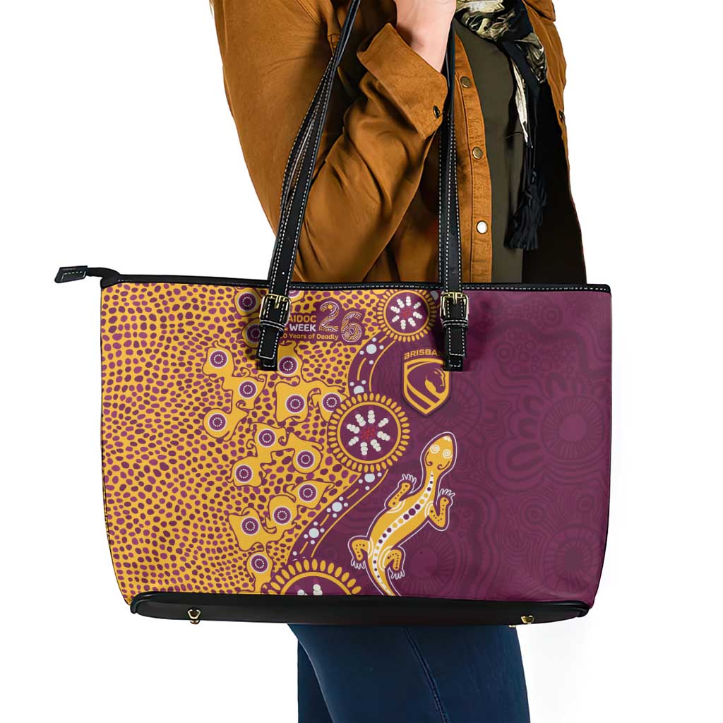 Brisbane Broncos NAIDOC Week 2026 Leather Tote Bag Aboriginal Lizard Dot Painting - 50 Years of Deadly