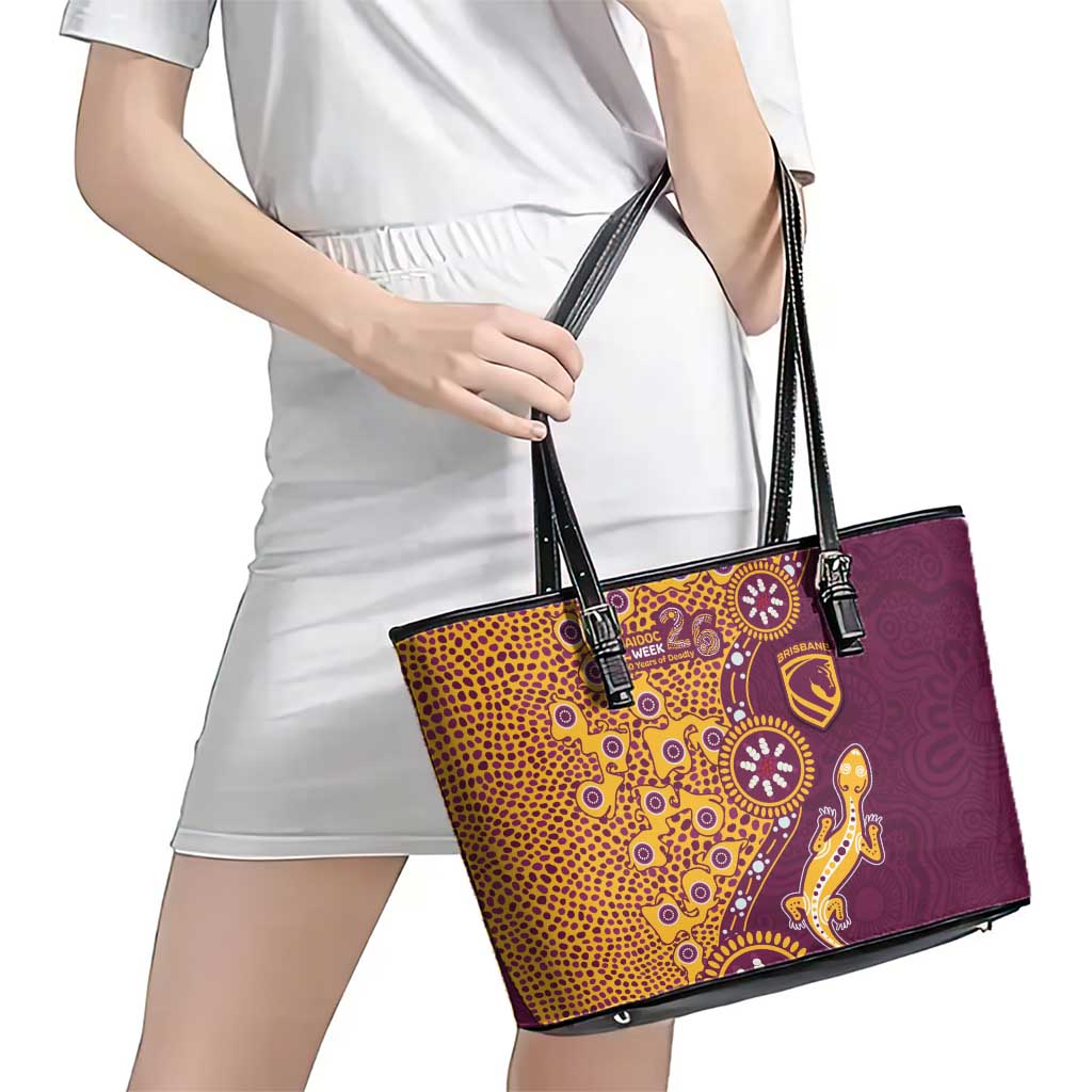 Brisbane Broncos NAIDOC Week 2026 Leather Tote Bag Aboriginal Lizard Dot Painting - 50 Years of Deadly