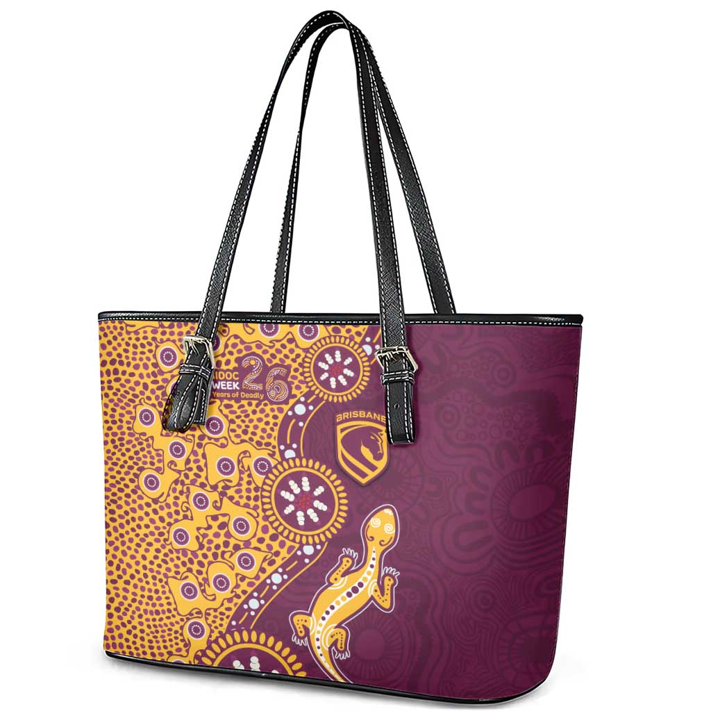 Brisbane Broncos NAIDOC Week 2026 Leather Tote Bag Aboriginal Lizard Dot Painting - 50 Years of Deadly
