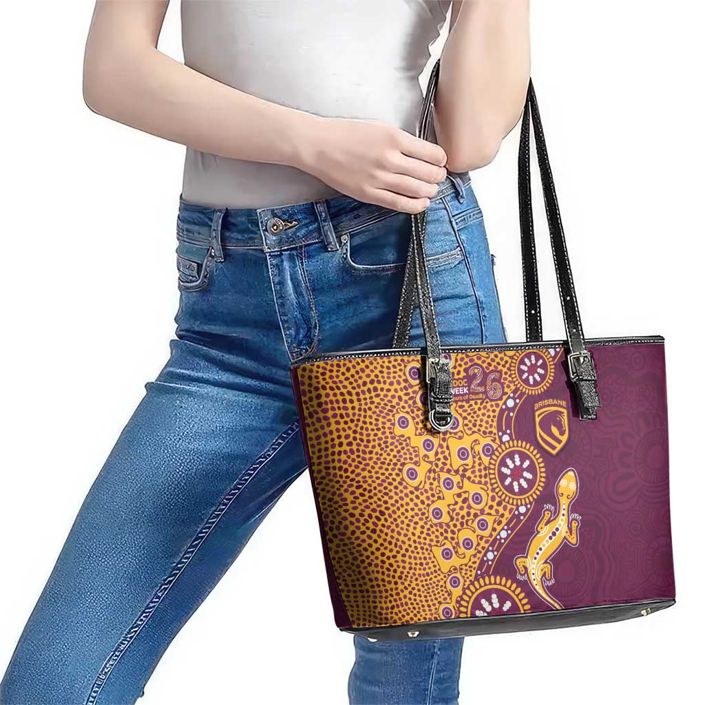 Brisbane Broncos NAIDOC Week 2026 Leather Tote Bag Aboriginal Lizard Dot Painting - 50 Years of Deadly