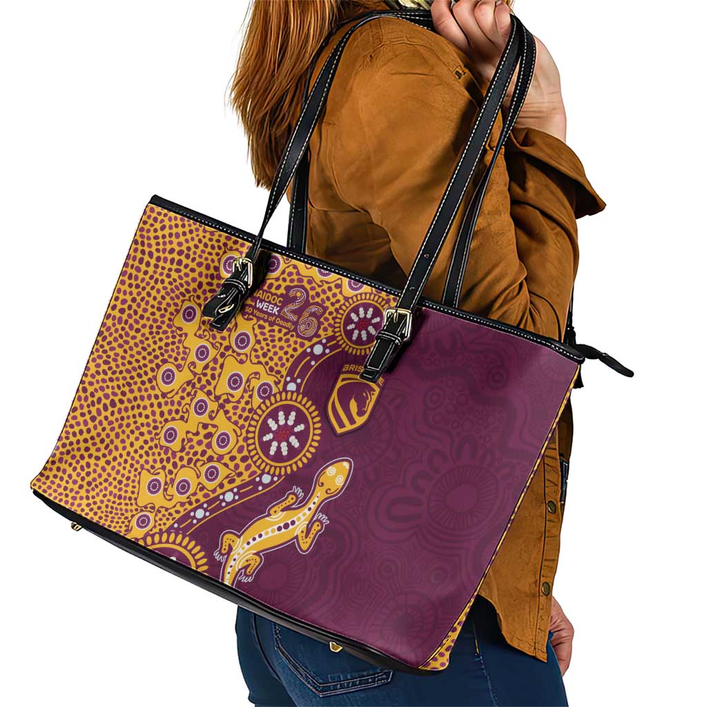 Brisbane Broncos NAIDOC Week 2026 Leather Tote Bag Aboriginal Lizard Dot Painting - 50 Years of Deadly