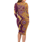 Brisbane Broncos NAIDOC Week 2026 Long Sleeve Bodycon Dress Aboriginal Lizard Dot Painting - 50 Years of Deadly