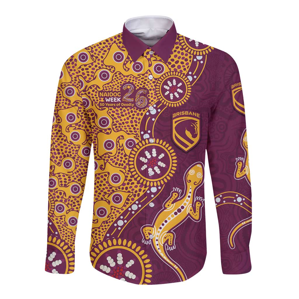 Brisbane Broncos NAIDOC Week 2026 Long Sleeve Button Shirt Aboriginal Lizard Dot Painting - 50 Years of Deadly