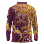 Brisbane Broncos NAIDOC Week 2026 Long Sleeve Polo Shirt Aboriginal Lizard Dot Painting - 50 Years of Deadly