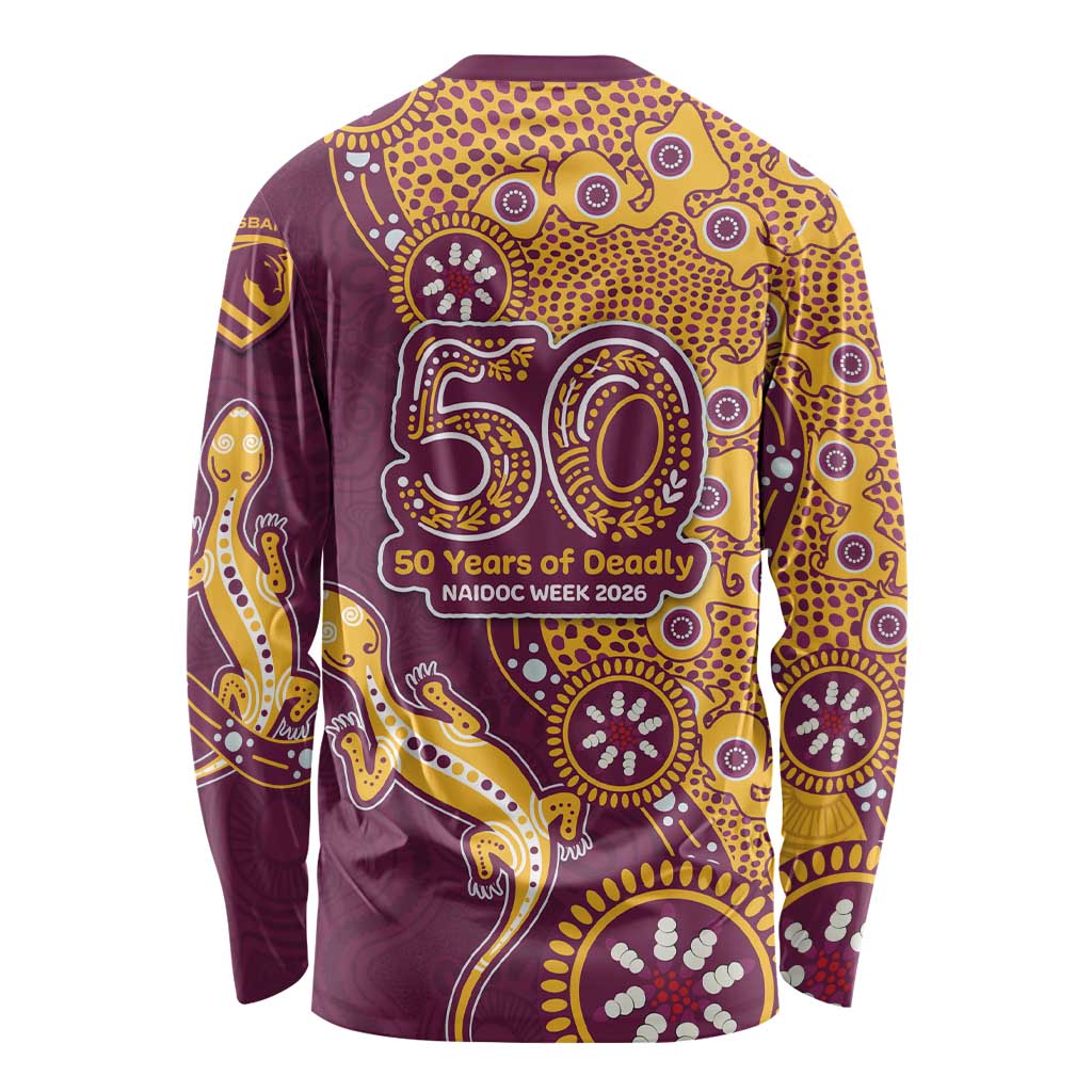 Brisbane Broncos NAIDOC Week 2026 Long Sleeve Shirt Aboriginal Lizard Dot Painting - 50 Years of Deadly