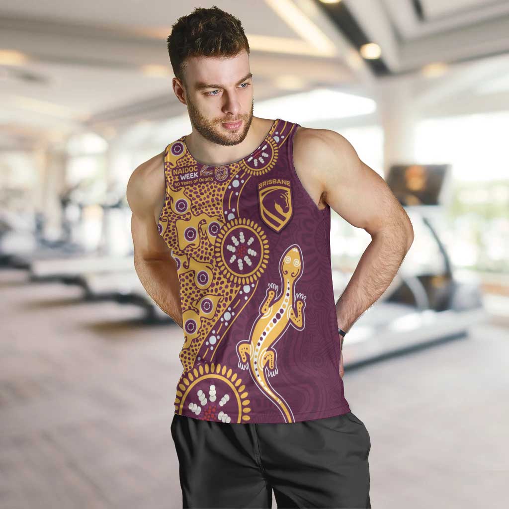 Brisbane Broncos NAIDOC Week 2026 Men Tank Top Aboriginal Lizard Dot Painting - 50 Years of Deadly