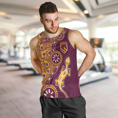 Brisbane Broncos NAIDOC Week 2026 Men Tank Top Aboriginal Lizard Dot Painting - 50 Years of Deadly
