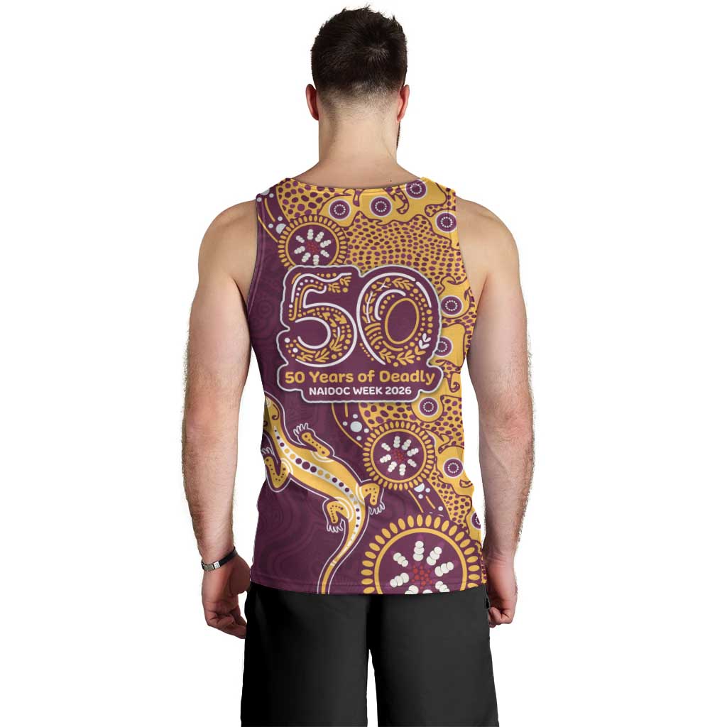Brisbane Broncos NAIDOC Week 2026 Men Tank Top Aboriginal Lizard Dot Painting - 50 Years of Deadly