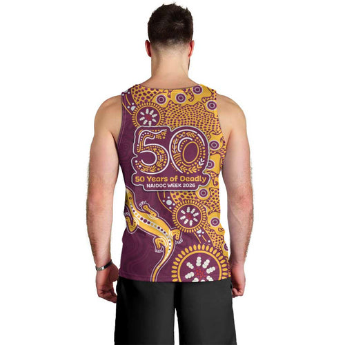 Brisbane Broncos NAIDOC Week 2026 Men Tank Top Aboriginal Lizard Dot Painting - 50 Years of Deadly