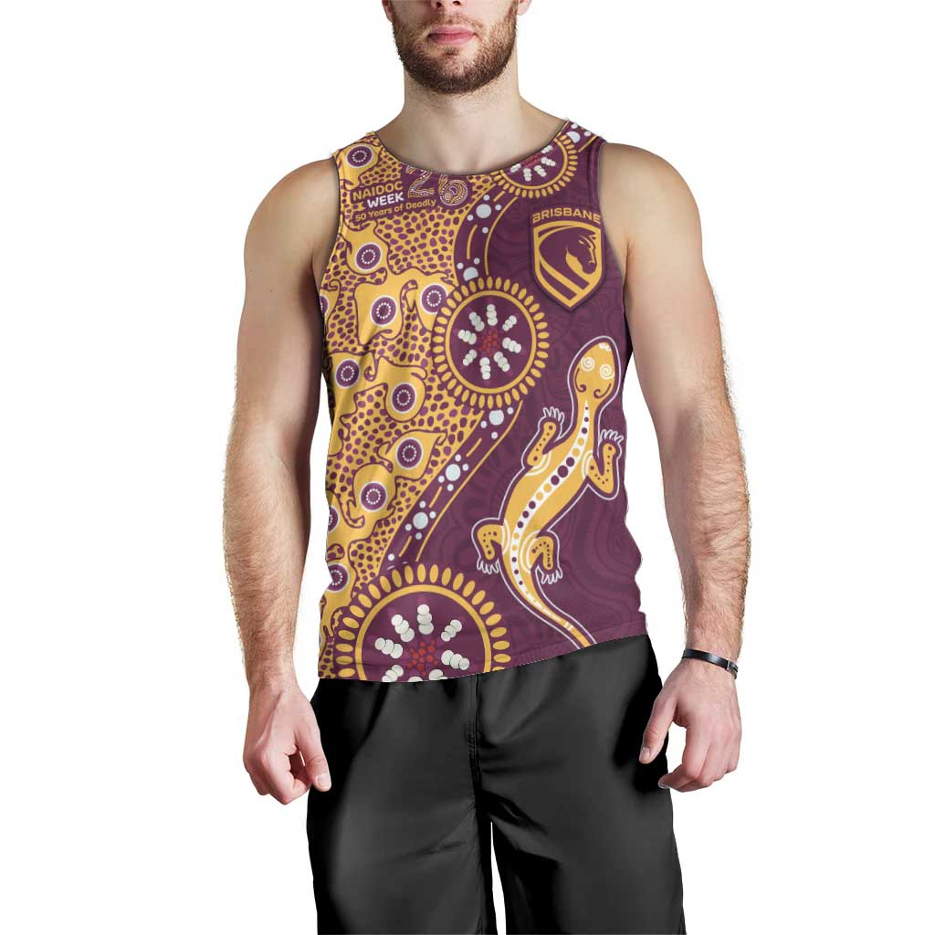 Brisbane Broncos NAIDOC Week 2026 Men Tank Top Aboriginal Lizard Dot Painting - 50 Years of Deadly