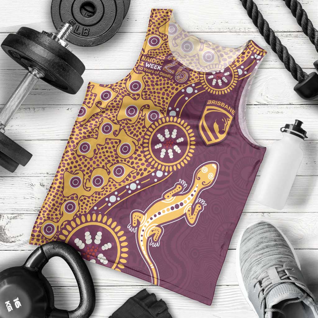 Brisbane Broncos NAIDOC Week 2026 Men Tank Top Aboriginal Lizard Dot Painting - 50 Years of Deadly