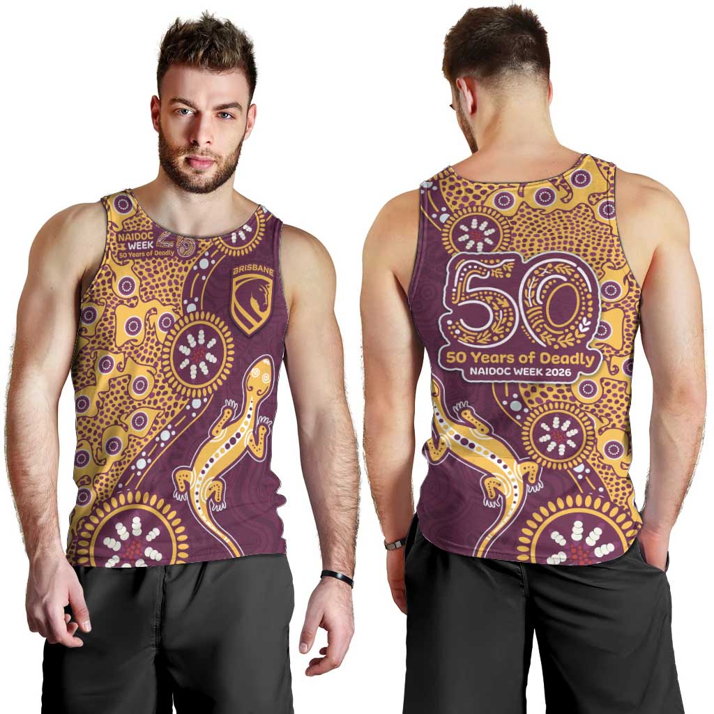 Brisbane Broncos NAIDOC Week 2026 Men Tank Top Aboriginal Lizard Dot Painting - 50 Years of Deadly