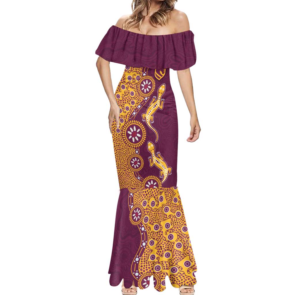 Brisbane Broncos NAIDOC Week 2026 Mermaid Dress Aboriginal Lizard Dot Painting - 50 Years of Deadly