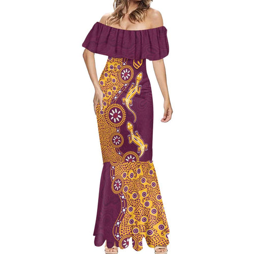 Brisbane Broncos NAIDOC Week 2026 Mermaid Dress Aboriginal Lizard Dot Painting - 50 Years of Deadly