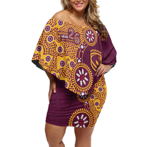 Brisbane Broncos NAIDOC Week 2026 Off Shoulder Short Dress Aboriginal Lizard Dot Painting - 50 Years of Deadly