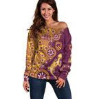 Brisbane Broncos NAIDOC Week 2026 Off Shoulder Sweater Aboriginal Lizard Dot Painting - 50 Years of Deadly