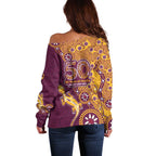 Brisbane Broncos NAIDOC Week 2026 Off Shoulder Sweater Aboriginal Lizard Dot Painting - 50 Years of Deadly