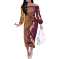 Brisbane Broncos NAIDOC Week 2026 Off The Shoulder Long Sleeve Dress Aboriginal Lizard Dot Painting - 50 Years of Deadly