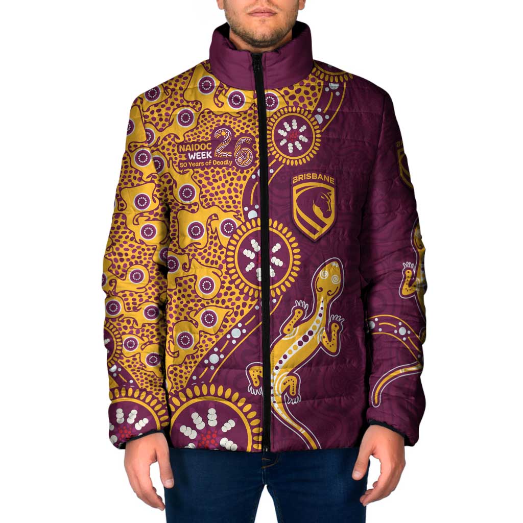 Brisbane Broncos NAIDOC Week 2026 Padded Jacket Aboriginal Lizard Dot Painting - 50 Years of Deadly
