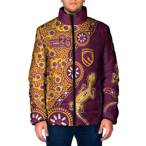 Brisbane Broncos NAIDOC Week 2026 Padded Jacket Aboriginal Lizard Dot Painting - 50 Years of Deadly
