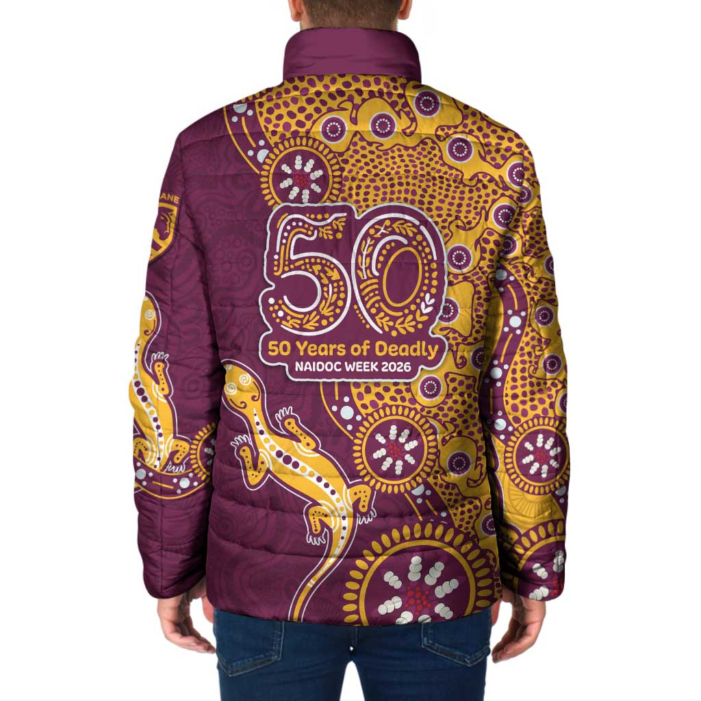 Brisbane Broncos NAIDOC Week 2026 Padded Jacket Aboriginal Lizard Dot Painting - 50 Years of Deadly