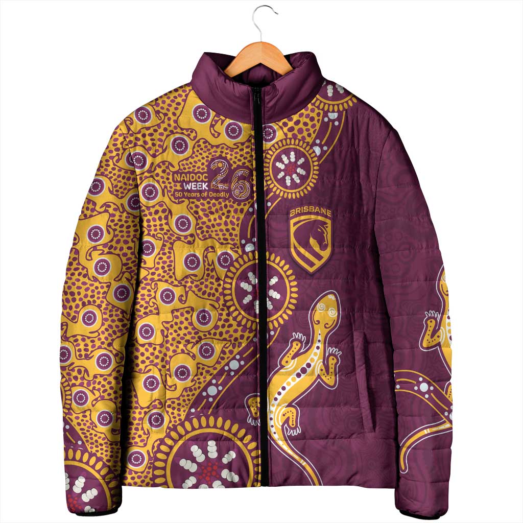 Brisbane Broncos NAIDOC Week 2026 Padded Jacket Aboriginal Lizard Dot Painting - 50 Years of Deadly