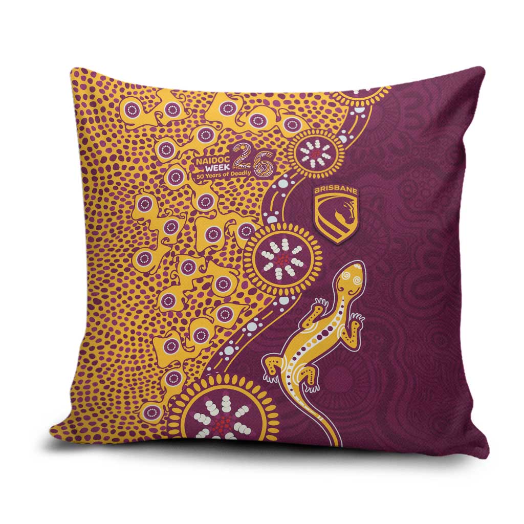 Brisbane Broncos NAIDOC Week 2026 Pillow Cover Aboriginal Lizard Dot Painting - 50 Years of Deadly