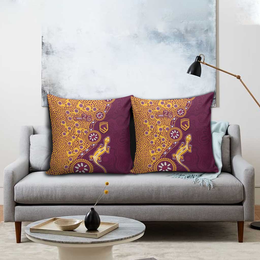 Brisbane Broncos NAIDOC Week 2026 Pillow Cover Aboriginal Lizard Dot Painting - 50 Years of Deadly