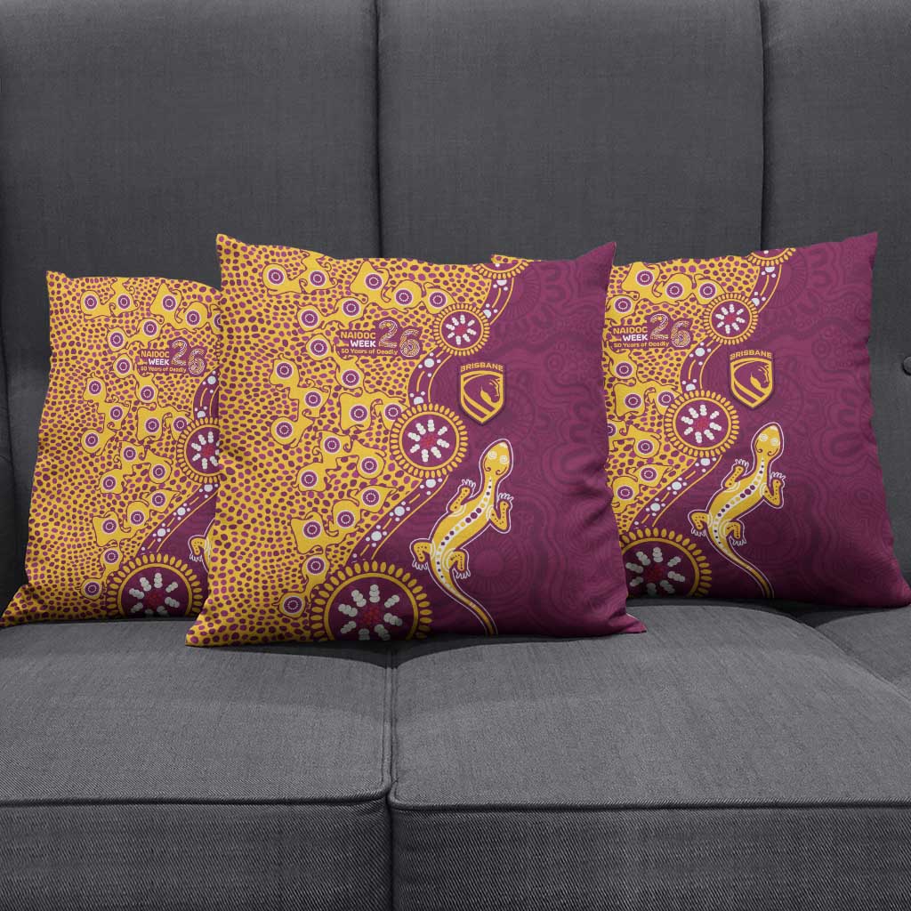 Brisbane Broncos NAIDOC Week 2026 Pillow Cover Aboriginal Lizard Dot Painting - 50 Years of Deadly