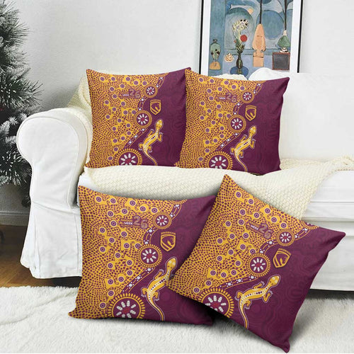 Brisbane Broncos NAIDOC Week 2026 Pillow Cover Aboriginal Lizard Dot Painting - 50 Years of Deadly