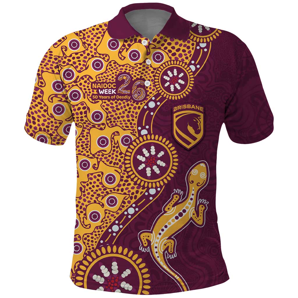 Brisbane Broncos NAIDOC Week 2026 Polo Shirt Aboriginal Lizard Dot Painting - 50 Years of Deadly