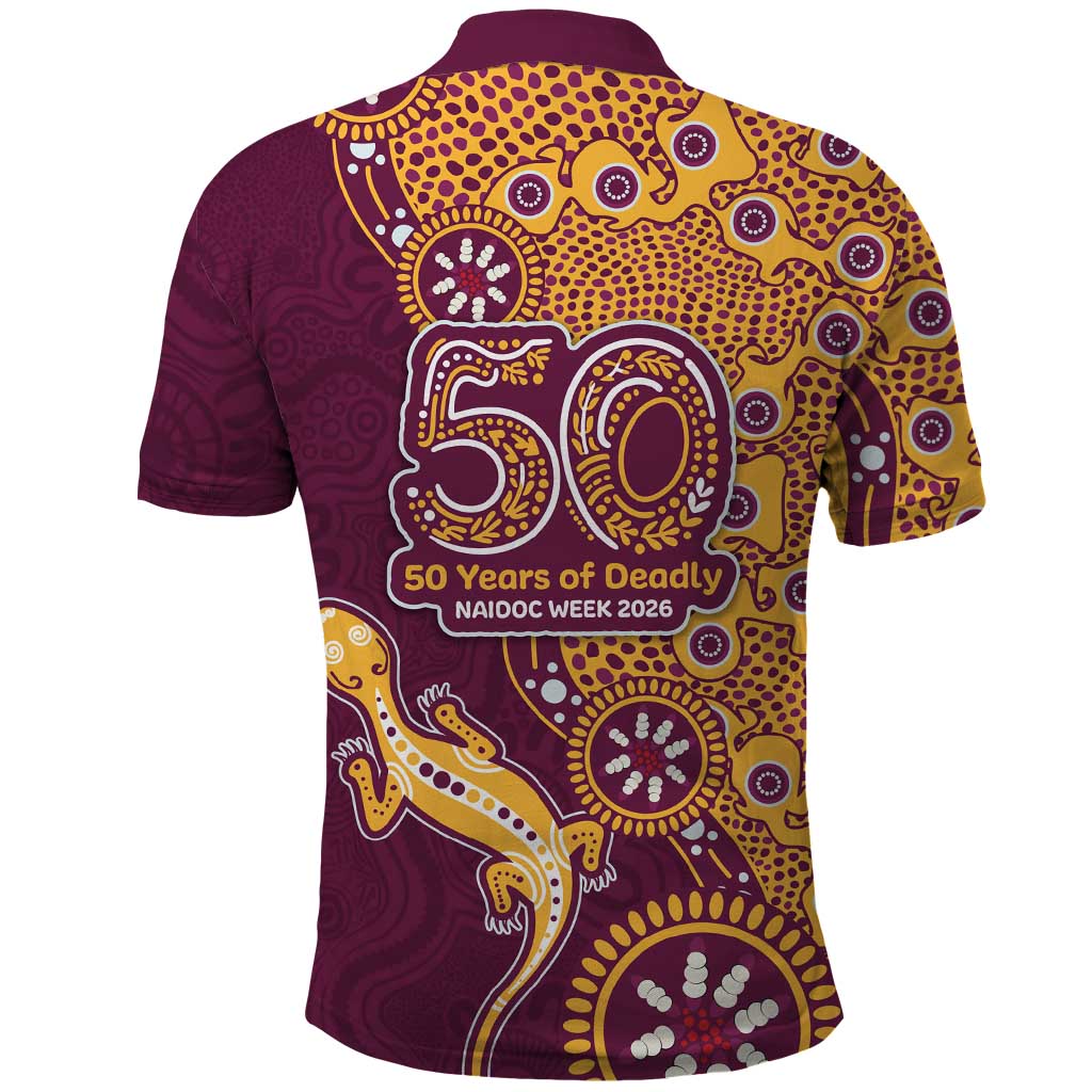 Brisbane Broncos NAIDOC Week 2026 Polo Shirt Aboriginal Lizard Dot Painting - 50 Years of Deadly