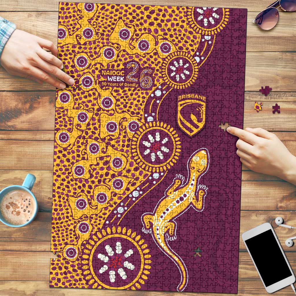 Brisbane Broncos NAIDOC Week 2026 Puzzle Aboriginal Lizard Dot Painting - 50 Years of Deadly