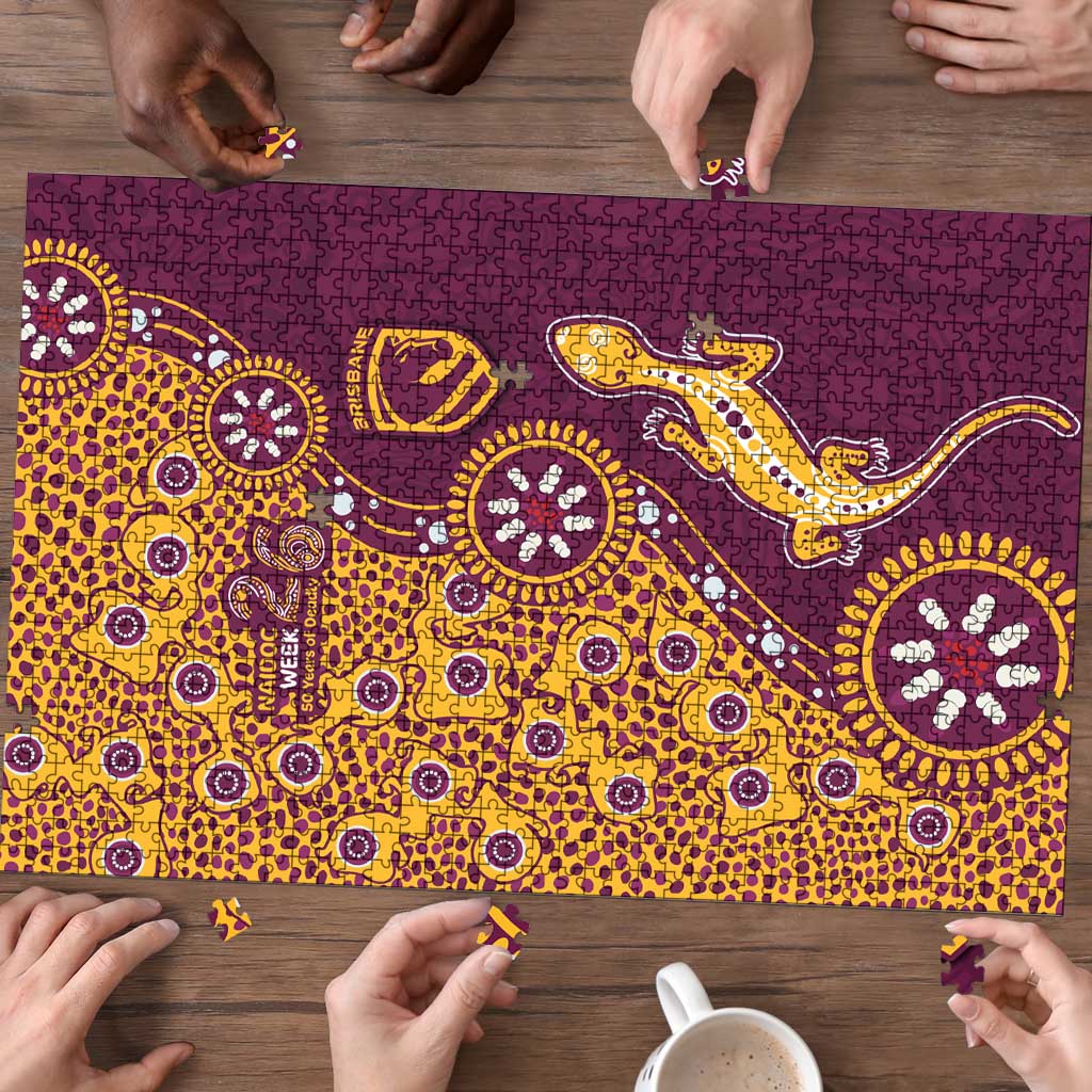 Brisbane Broncos NAIDOC Week 2026 Puzzle Aboriginal Lizard Dot Painting - 50 Years of Deadly