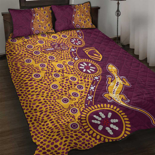 Brisbane Broncos NAIDOC Week 2026 Quilt Bed Set Aboriginal Lizard Dot Painting - 50 Years of Deadly