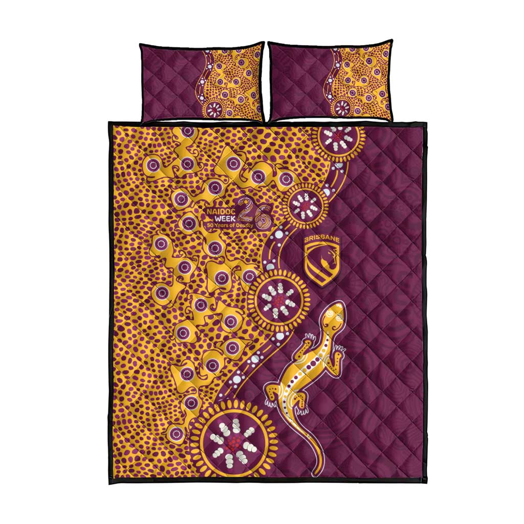 Brisbane Broncos NAIDOC Week 2026 Quilt Bed Set Aboriginal Lizard Dot Painting - 50 Years of Deadly