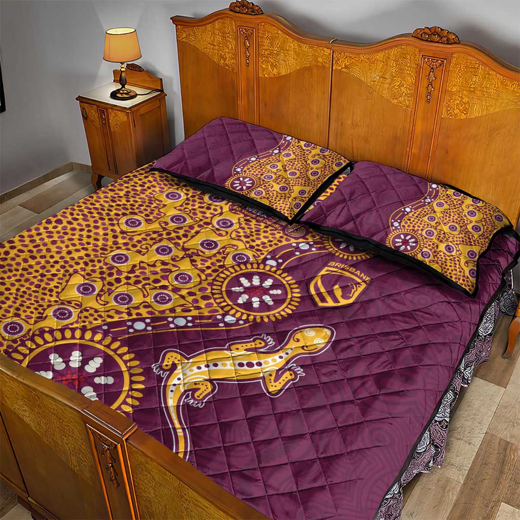 Brisbane Broncos NAIDOC Week 2026 Quilt Bed Set Aboriginal Lizard Dot Painting - 50 Years of Deadly