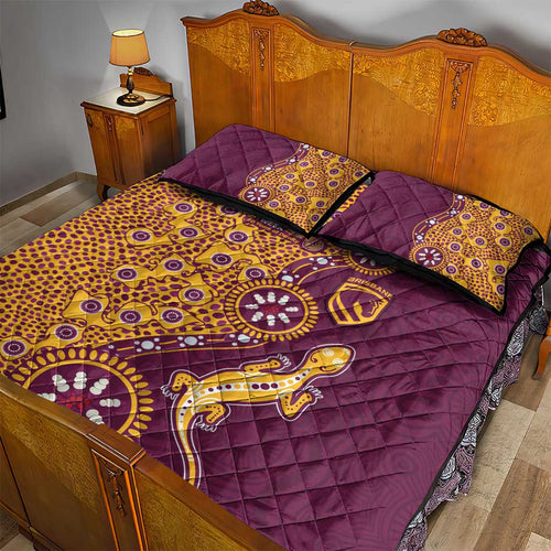Brisbane Broncos NAIDOC Week 2026 Quilt Bed Set Aboriginal Lizard Dot Painting - 50 Years of Deadly