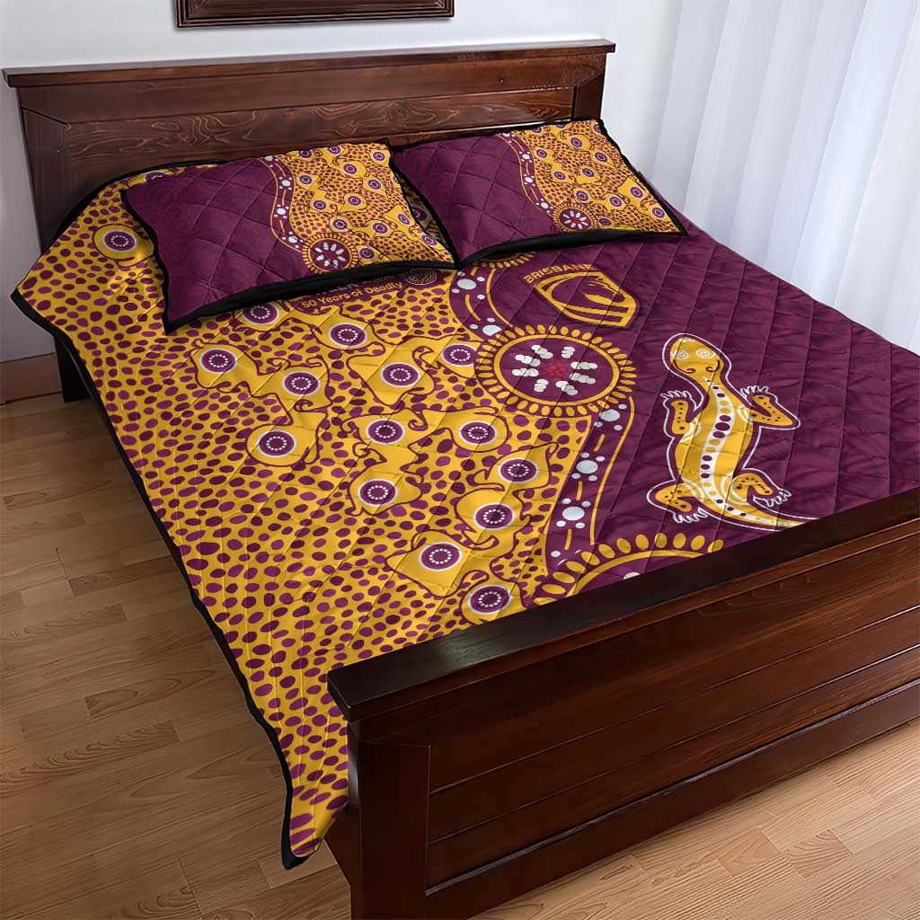 Brisbane Broncos NAIDOC Week 2026 Quilt Bed Set Aboriginal Lizard Dot Painting - 50 Years of Deadly