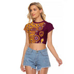 Brisbane Broncos NAIDOC Week 2026 Raglan Cropped T Shirt Aboriginal Lizard Dot Painting - 50 Years of Deadly
