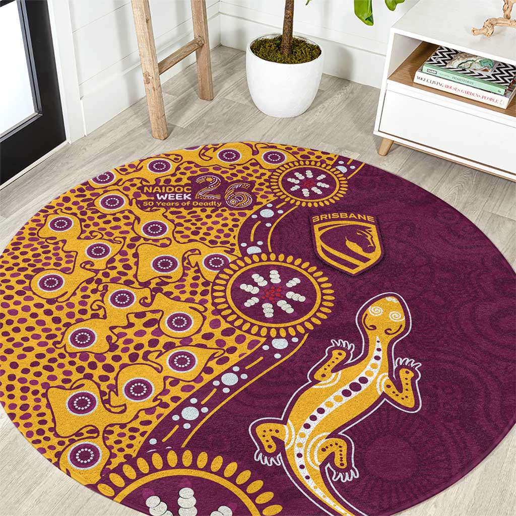 Brisbane Broncos NAIDOC Week 2026 Round Carpet Aboriginal Lizard Dot Painting - 50 Years of Deadly