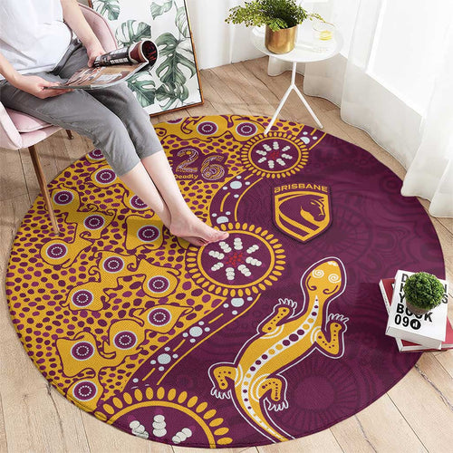 Brisbane Broncos NAIDOC Week 2026 Round Carpet Aboriginal Lizard Dot Painting - 50 Years of Deadly