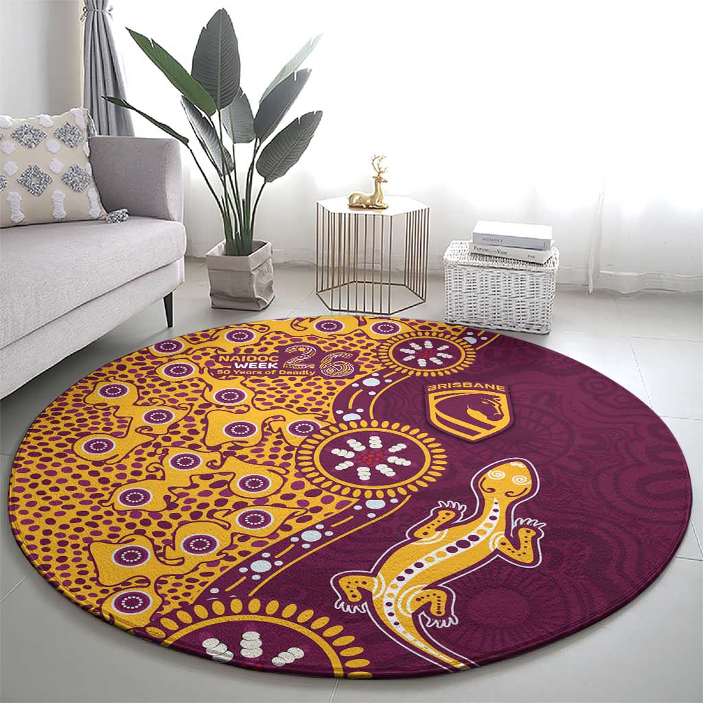 Brisbane Broncos NAIDOC Week 2026 Round Carpet Aboriginal Lizard Dot Painting - 50 Years of Deadly