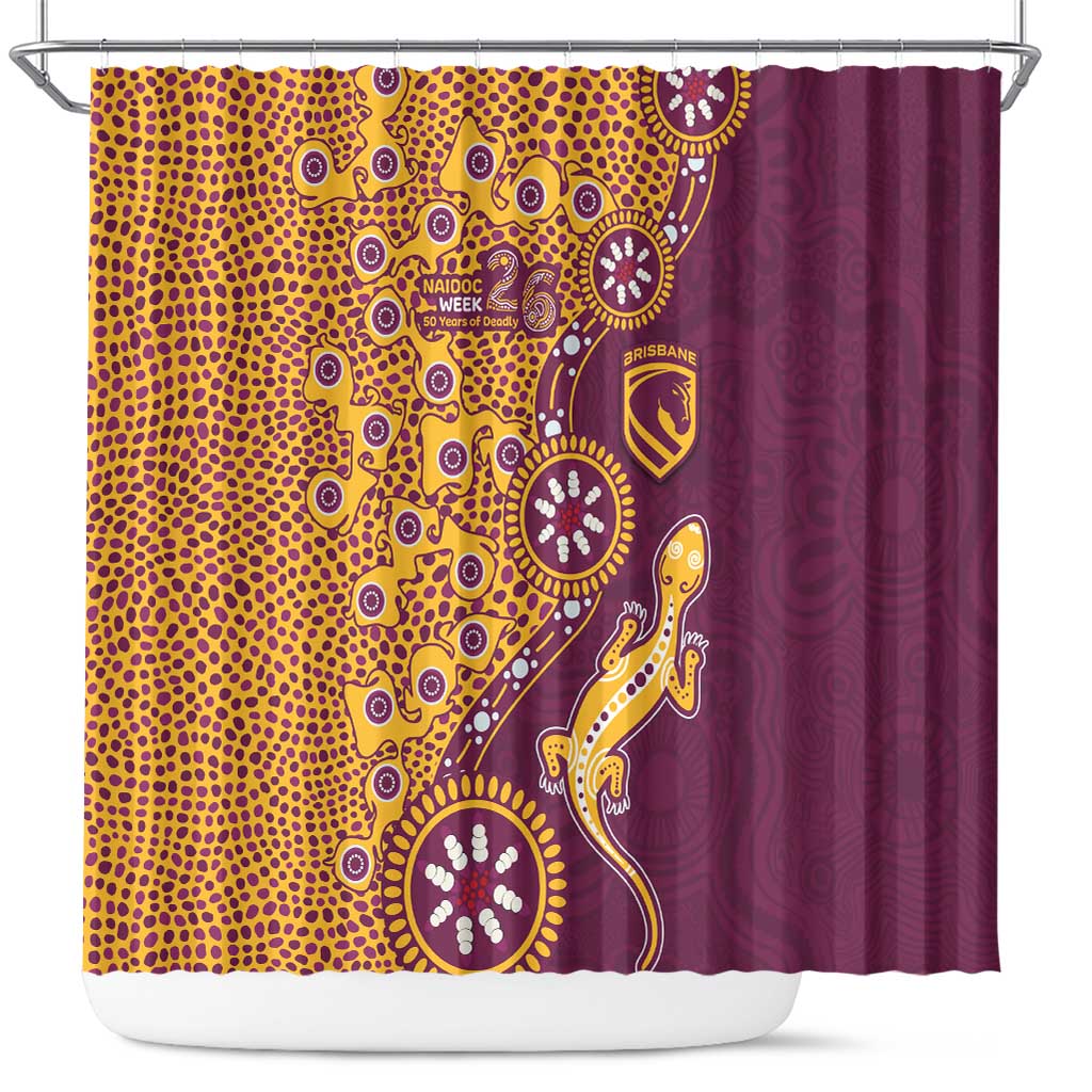 Brisbane Broncos NAIDOC Week 2026 Shower Curtain Aboriginal Lizard Dot Painting - 50 Years of Deadly