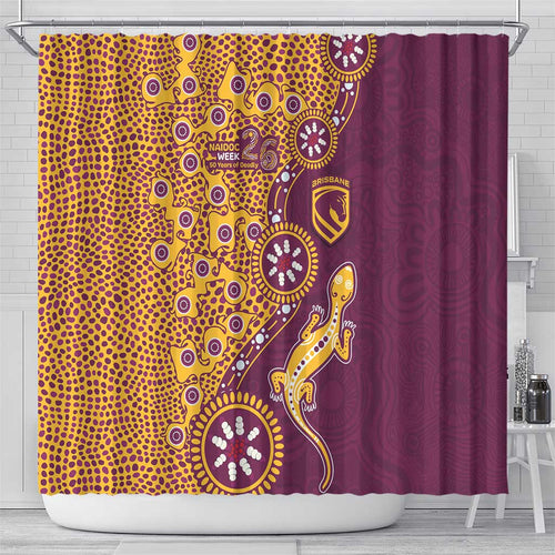 Brisbane Broncos NAIDOC Week 2026 Shower Curtain Aboriginal Lizard Dot Painting - 50 Years of Deadly