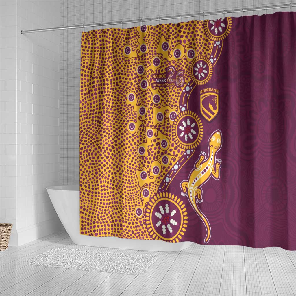 Brisbane Broncos NAIDOC Week 2026 Shower Curtain Aboriginal Lizard Dot Painting - 50 Years of Deadly