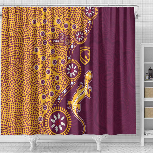 Brisbane Broncos NAIDOC Week 2026 Shower Curtain Aboriginal Lizard Dot Painting - 50 Years of Deadly
