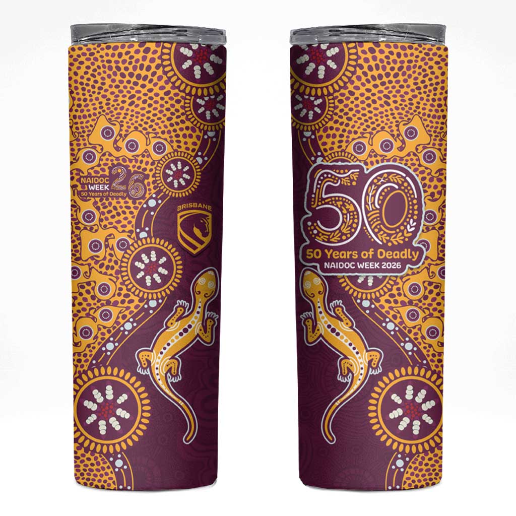 Brisbane Broncos NAIDOC Week 2026 Skinny Tumbler Aboriginal Lizard Dot Painting - 50 Years of Deadly